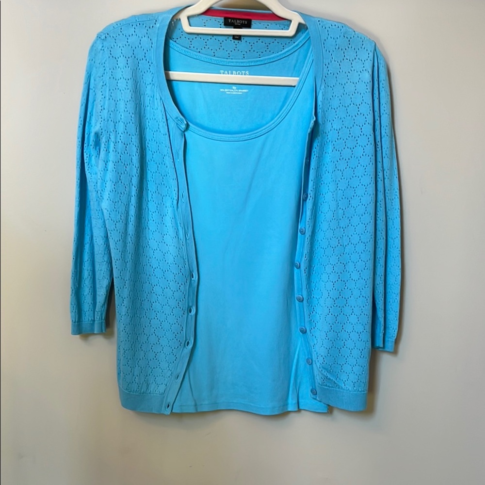 Talbots Light Blue Knit Cardigan and Tank Set
